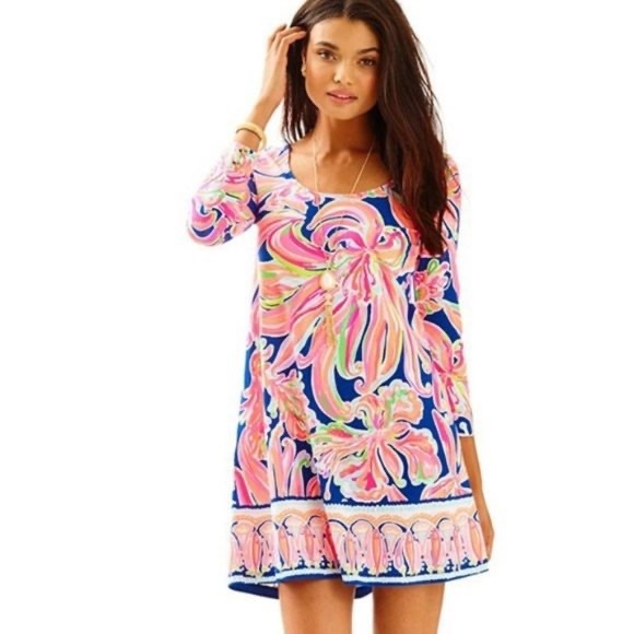 Lilly Pulitzer Emma Dress in Resort Navy in Banana Flambé Engineered Knit Medium - Picture 1 of 5
